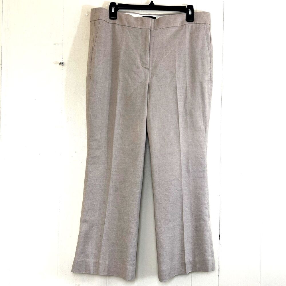 J Crew Hayden Linen Crop Pants Size 14 Cream lined Ankle Pants High Waist